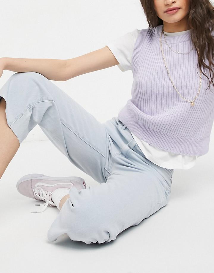 Cotton: On Wide Leg Cropped Jeans In Light Wash Blue-blues