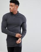 Asos Longline Muscle Fit Long Sleeve Polo In Gray - Black