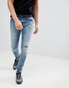Blend Flurry Knee Rip Muscle Fit Jeans In Bleach Wash - Blue