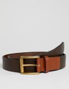 Asos Design Smart Leather Slim Belt In Brown With Contrast Tan Keeper And Roller Buckle - Brown