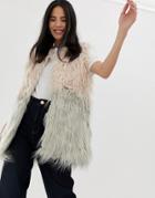 Brave Soul Mabine Long Line Vest In Ombre Faux Fur - Multi
