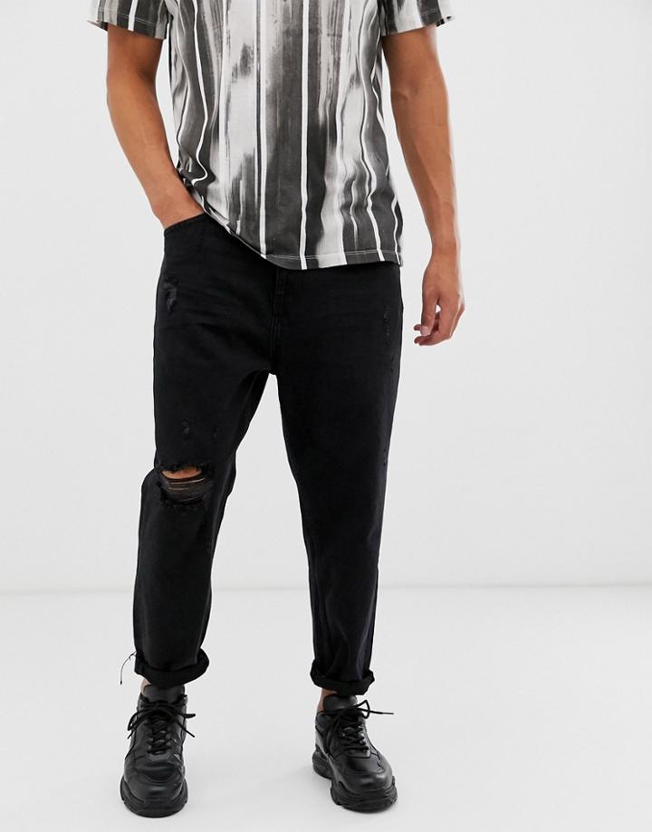 Bershka Loose Fit Jeans In Washed Black - Black