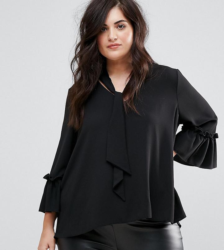 John Zack Plus Blouse With Tie Neck Detail - Black