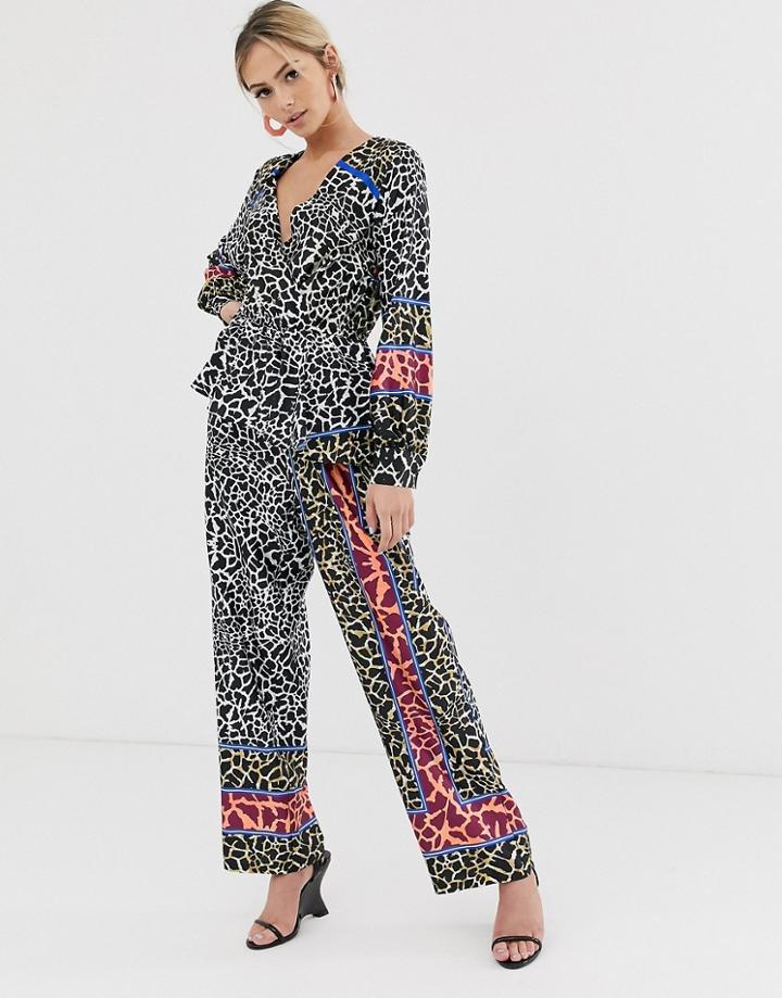 Liquorish Wide Leg Jumpsuit In Mixed Animal Print-multi