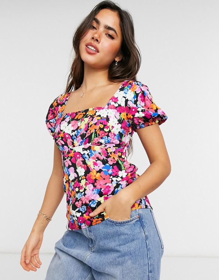 Warehouse Mini Monet Square Neck Top In Floral-multi