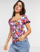 Warehouse Mini Monet Square Neck Top In Floral-multi