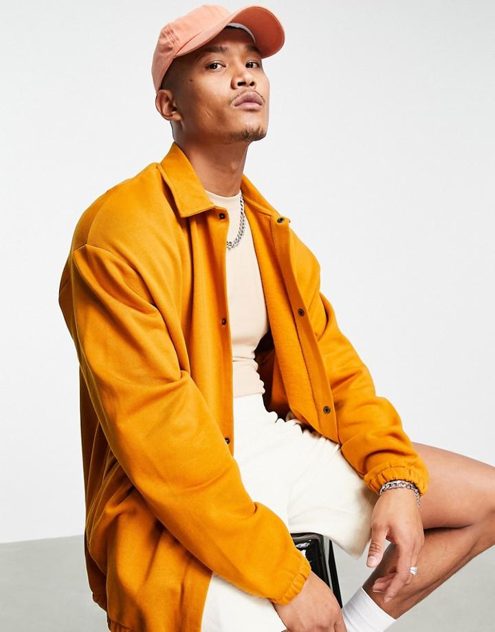 Asos Design Oversized Coach Jersey Jacket In Mustard-green
