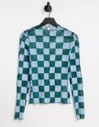 Monki Recycled Checkerboard Mesh Top In Multi