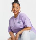 Asos Design Curve Oversized T-shirt With Palm Tree Pocket Print In Lilac-purple