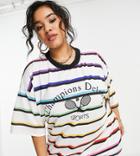 I Saw It First Plus Oversized Motif T Shirt Dress In Multi Stripe