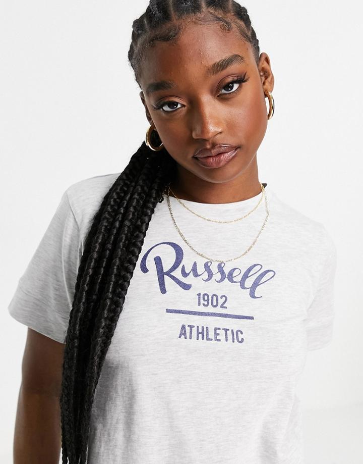 Russell Athletic Cropped Logo T-shirt In Gray-white