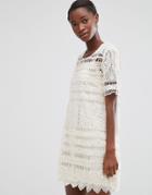 Mango Short Sleeve Crochet Shift Dress - White