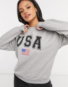 Asos Design Sweatshirt With Usa Print In Gray Marl-grey