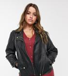 River Island Plus Double Zip Faux-leather Moto Jacket In Black