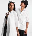Collusion Unisex Poplin Shirt With Diamante Hot Fix-white