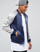 New Look Sateen Bomber In Navy With Contrast Sleeves - Navy