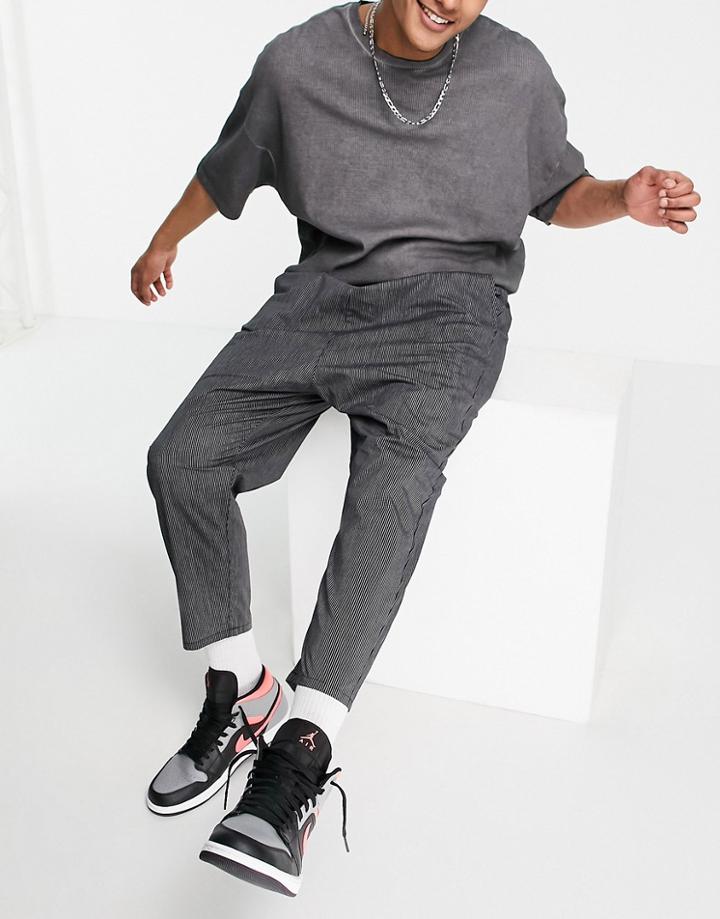 Asos Design Drop Crotch Pants With Elasticized Waist In Black Stripe