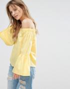 New Look Flare Sleeve Bardot Top - Yellow