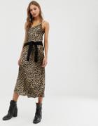Allsaints Hera Leopard Midi Dress With Detachable Sweater - Black