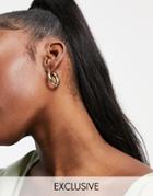 Reclaimed Vintage Inspired Chunky Hoop Earrings With Multicolor Stones In Gold