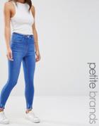 Missguided Petite Sinner High Waist Raw Hem Jean - Blue