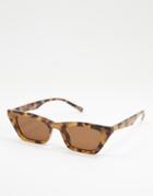 Asos Design Frame Square Cat Eye Sunglasses In Milky Tort - Brown