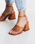 Asos Design Husk Strappy Block Heeled Sandals In Tan-brown