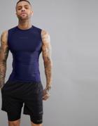 Asos 4505 Compression Sleeveless T-shirt With Cut & Sew In Navy - Navy