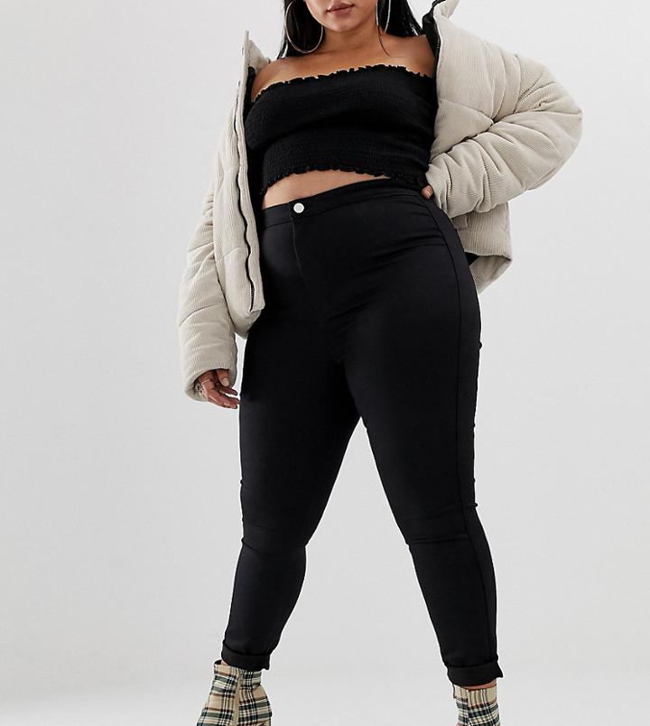 Asos Design Curve Rivington High Waisted Power Stretch Denim Jeggings In Black - Black