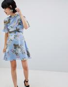 Warehouse Floral Print Tea Dress - Blue