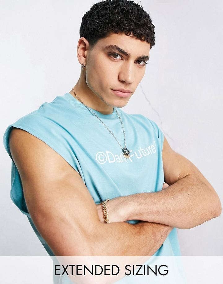Asos Dark Future Oversized Tank Top With Logo Chest Print In Blue - Part Of A Set