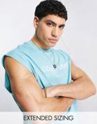Asos Dark Future Oversized Tank Top With Logo Chest Print In Blue - Part Of A Set