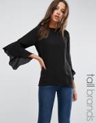 Brave Soul Tall Top With Frill Sleeves - Black