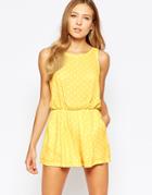 Love Polka Dot Romper With Split Back - Yellow