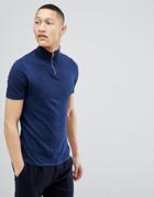 Asos Design Knitted Half Zip Muscle Fit T-shirt In Navy - Navy