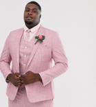 Asos Design Plus Wedding Skinny Suit Jacket In Rose Pink Cross Hatch