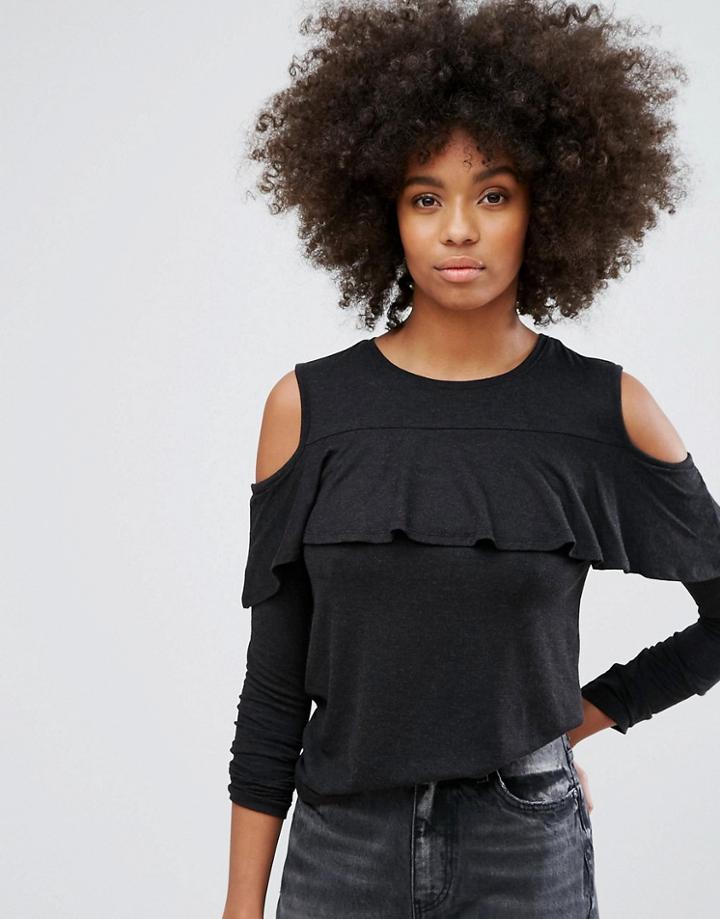 Only Frill Cold Shoulder Top - Black