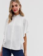 Asos Design Sleeveless Soft Shirt With Ruffle Detail - White