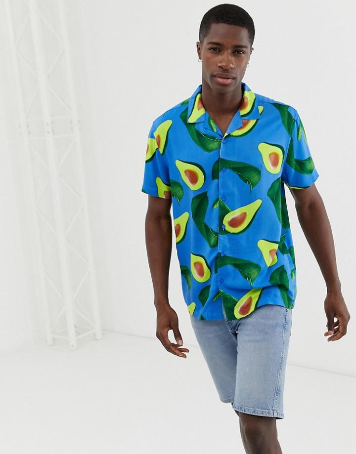 Brave Soul Avocado Shirt With Revere Collar - White