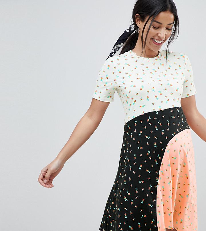 Asos Design Maternity T-shirt Dress In Color Block Ditsy Print - Multi