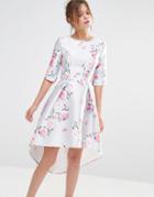 Chi Chi London Midi Dress With 3/4 Sleeve - Gray Floral Print