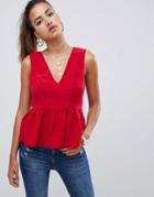 Asos Design Relaxed Cami With Pephem - Red