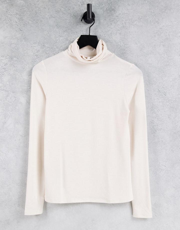 Mango Roll Neck Top In Cream-white