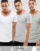 Asos Muscle Fit T-shirt With Scoop Neck 3 Pack Save - Multi