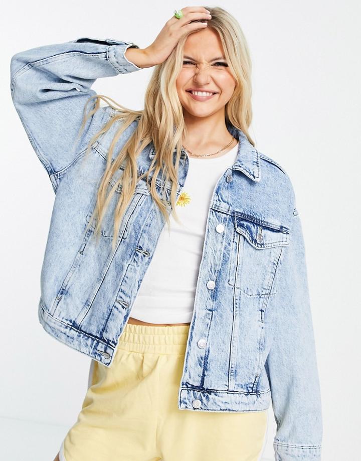 Monki Bonnie Organic Cotton Denim Jacket In Light Wash-blues