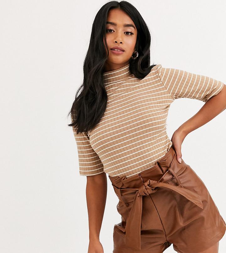 Glamorous Petite High Neck Top In Vintage Stripe