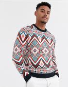 Asos Design Knitted Heavyweight Sweater In Multi Color Design