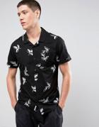 Casual Friday Revere Collar Short Sleeve Shirt In Floral Print - Black