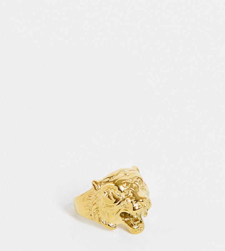Lost Souls Stainless Steel Tiger Ring In Gold