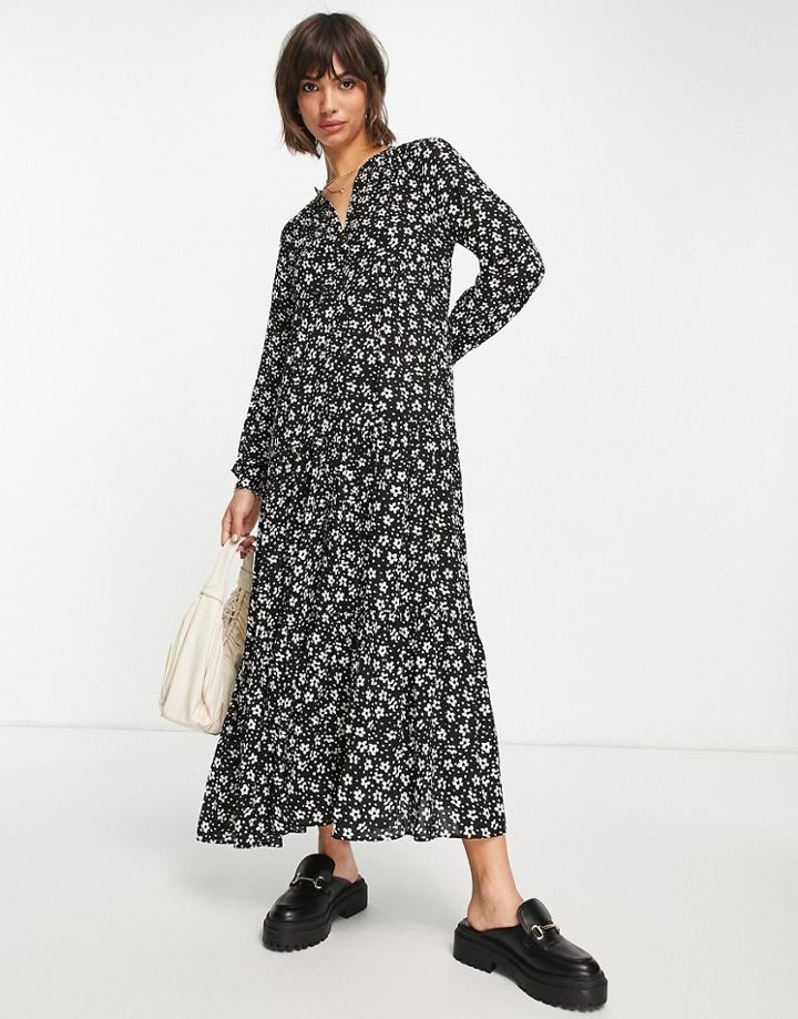 Whistles Daisy Spot Trapeze Maxi Dress In Black